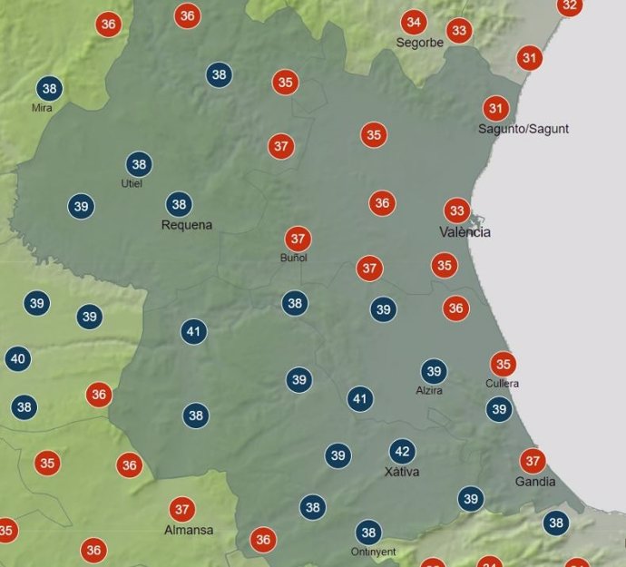 Temperaturas previstas en Valencia