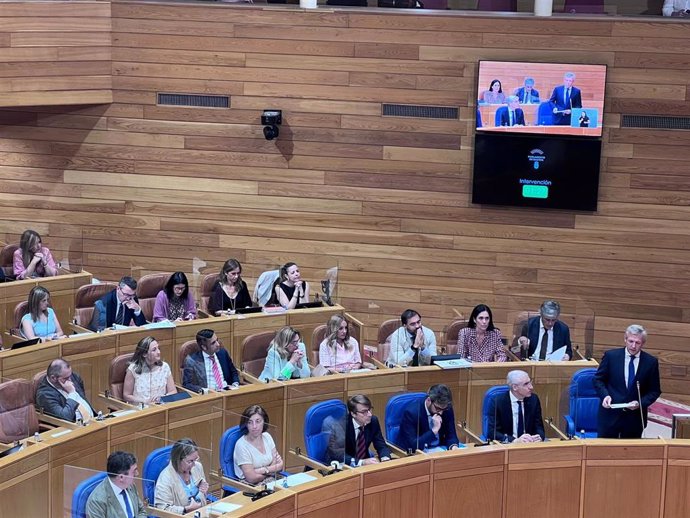 El presidente de la Xunta, Alfonso Rueda, en la sesión de control al Gobierno de la Xunta en el pleno del 13 de julio