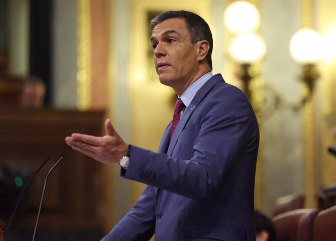 El presidente del Gobierno, Pedro Sánchez, interviene en la segunda jornada de la 26 edición del Debate sobre el Estado de la Nación, en el Congreso de los Diputados, a 13 de julio de 2022, en Madrid (España).