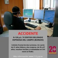 Un muerto y dos heridos en una colisión frontal de dos turismos en la N-120