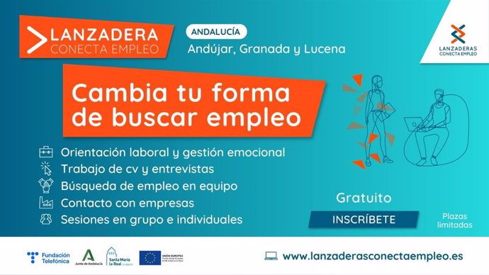 Cartel de las nuevas Lanzadera Conecta Empleo en Andújar, Granada y Lucena