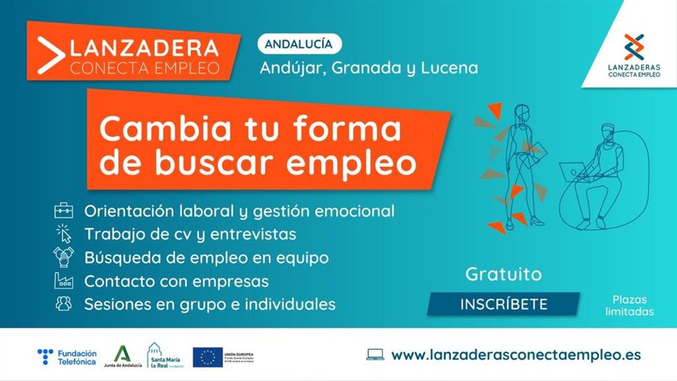Cartel de las nuevas Lanzadera Conecta Empleo en Andújar, Granada y Lucena