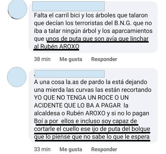 Captura de amenazas denunciadas por el teniente de alcaldesa de Lugo, Rubén Arroxo (BNG).
