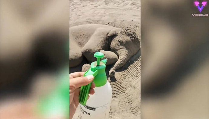 Mira este impresionante elefante de arena en una playa de Bulgaria