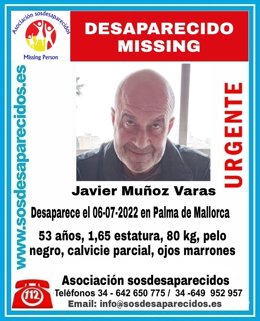 Javier Muñoz Varas, desaparecido en Palma el 6 de julio.