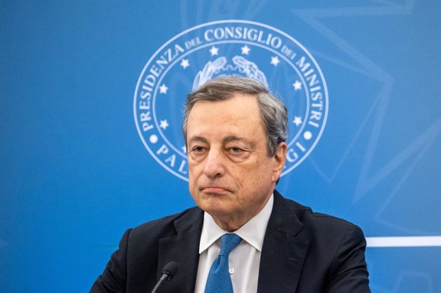 12 July 2022, Italy, Rome: Italian Prime Minister Mario Draghi speaks during a press conference at the end of the Council of Ministers. Photo: Mauro Scrobogna/LaPresse via ZUMA Press/dpa