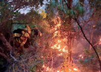 Tres helicópteros y medios terrestres participan en el incendio en Casas de Miravete (Cáceres)