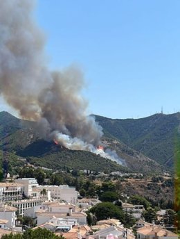 Incendio forestal declarado en el paraje El Higuerón en Mijas este viernes 15 de julio de 2022