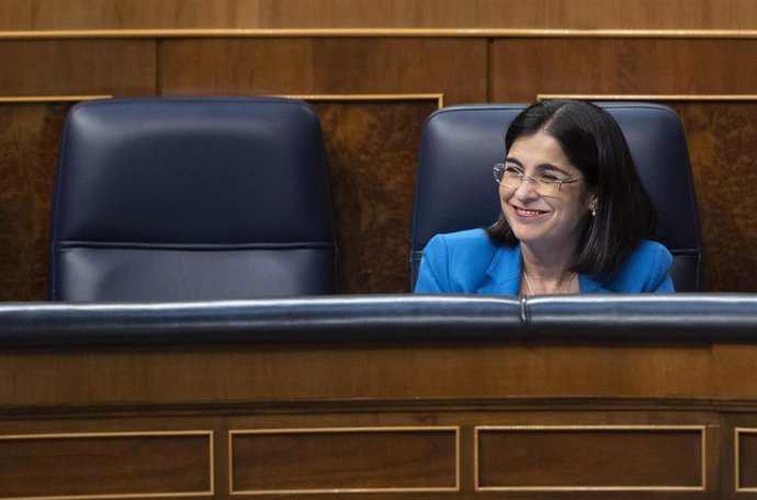 La ministra de Sanidad, Carolina Darias, durante una sesión extraordinaria en el Congreso de los Diputados, a 13 de julio de 2022, en Madrid (España).