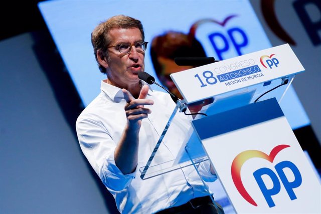 XVIII Congreso autonómico del Partido Popular de la Región de Murcia. En la imagen, el presidente del PP, Alberto Núñez Feijóo.