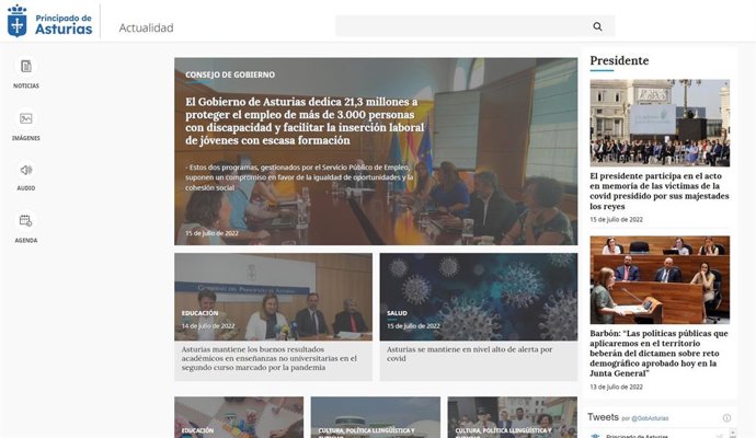 Captura de pantalla de una de las webs del Principado afectadas por el fallo informático.