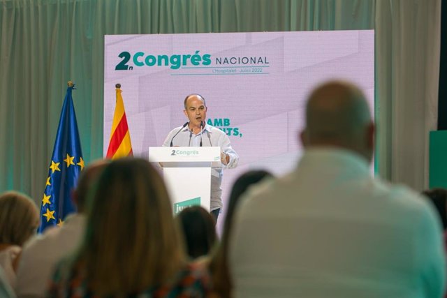 El secretario general de Junts, Jordi Turull, en la segunda parte del congreso del partido que celebra en L'Hospitalet de Llobregat (Barcelona)