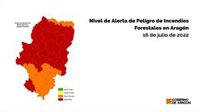 Alerta roja de peligro de incendios forestales en la mayor parte de Aragón
