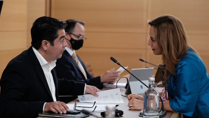 Archivo - El presidente del Cabildo de Tenerife, Pedro Martín, dialoga con la vicepresidenta segunda y consejera insular de Presidencia, Hacienda y Modernización, Berta Pérez