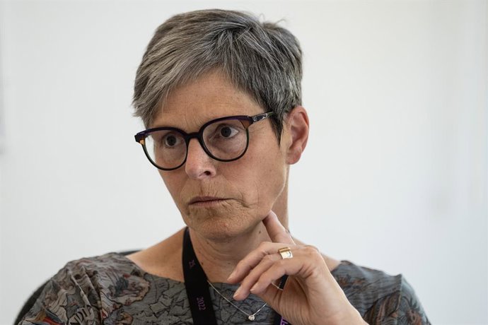 FILED - 23 June 2022, Hessen, Kassel: Sabine Schormann, general director of documenta fifteen and the Museum Fridericianum, speaks during an interview. Photo: Swen Pfrtner/dpa