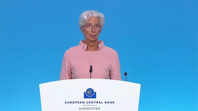 Archivo - La presidenta del BCE, Christine Lagarde, durante la rueda de prensa posterior a la reunión de política monetaria del BCE el 09/09/2021.