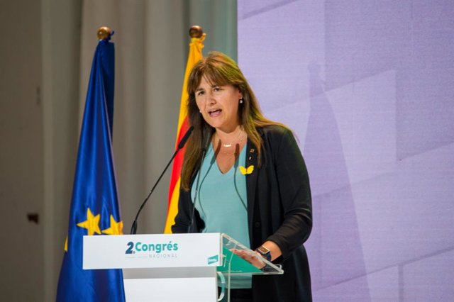 La presidenta de Junts, Laura Borràs, en la clausura de la segona part del congrés del partit