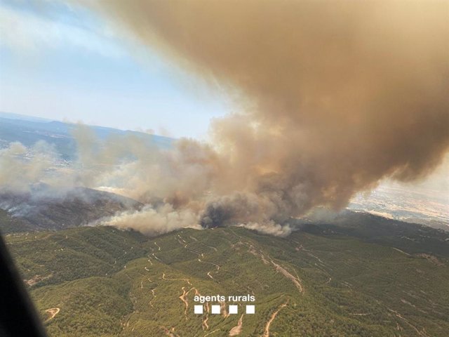 Imatge del foc forestal al municipi del Pont de Vilomara i Rocafort