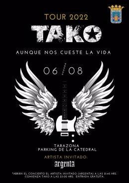 Cartel del Festival Mucho Tomate de Tarazona que tendrá lugar el próximo 6 de agosto con el concierto de Tako y de ARGENTA.