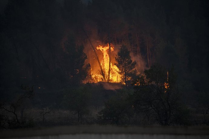 Efectius en les tasques d'extinció de l'incendi a 17 de juliol de 2022, en Pont de Vilomara, Barcelona, Catalunya, (Espanya).