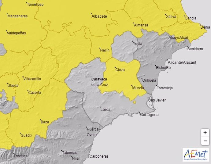 Mapa de avisos por altas temperaturas