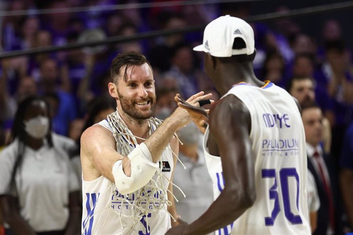 Rudy Fernandez of Real Madrid celebrates the victory during the Final Game 4 of spanish league, Liga ACB Endesa, basketball match played between Real Madrid and FC Barcelona at Wizink Center pavilion on June 19, 2022, in Madrid Spain.