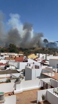 Bomberos de Huelva trabajan para sofocar un incendio declarado en el Conquero