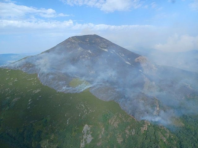 Imagen del incendio forestal en Montes de Valdueza.