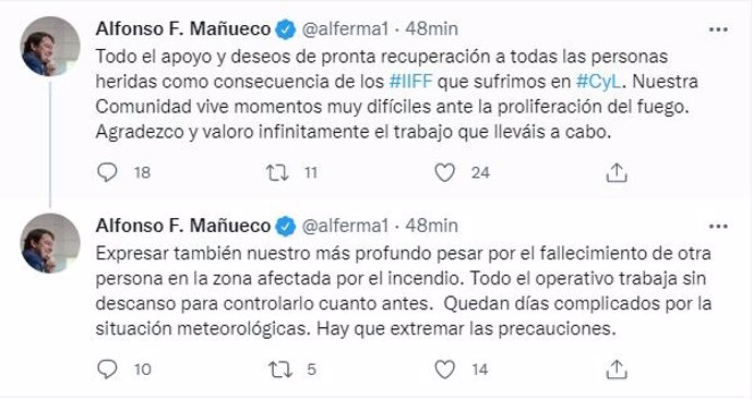 Hilo de tuits de Fernández Mañueco.