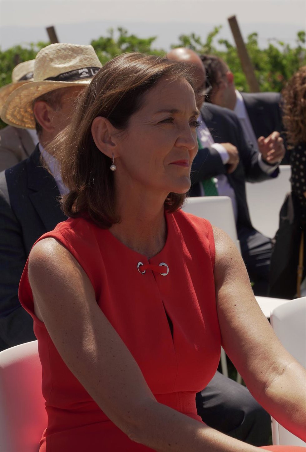 La ministra de Industria, Comercio y Turismo, Reyes Maroto, durante la presentación de la 7 Conferencia Mundial de la Organización Mundial de Turismo (OMT) sobre Turismo Enológico 2023, a 11 de julio de 2022, en Briones, La Rioja (España). 