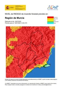 El nivel de riesgo de incendio forestal previsto para este martes es extremo en toda la Región, excepto en el litoral