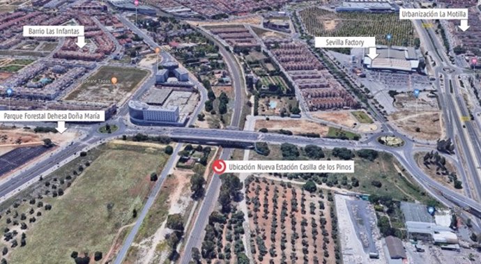 Terrenos donde se ubicará la nueva estación de Cercanías en Dos Hermanas, en la zona de Casilla de los Pinos.