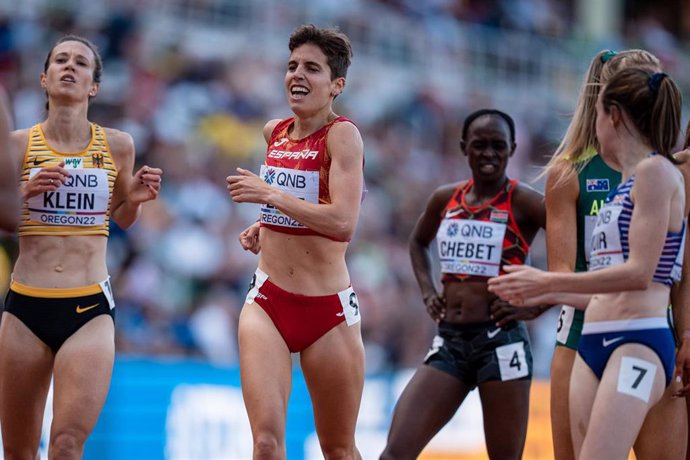 Marta Pérez durante los Campeonatos del Mundo de Atletismo de Eugene