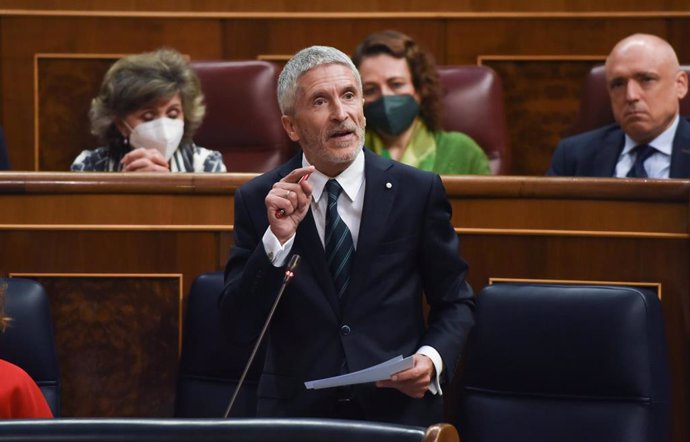 El ministro del Interior, Fernando Grande-Marlaska, interviene en una sesión plenaria, en el Congreso de los Diputados, a 29 de junio de 2022, en Madrid (España).