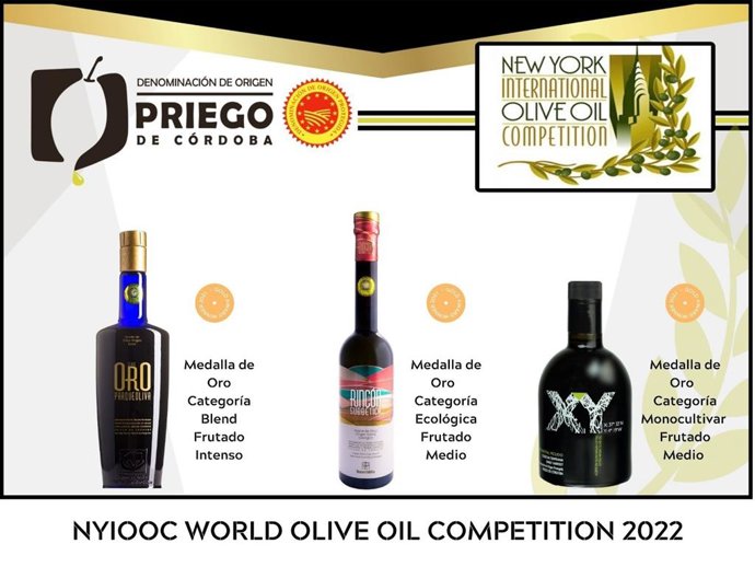 Los aceites de la DOP Priego de Córdoba ganadores del 'Nyiooc World Olive Oil Competition' 2022.