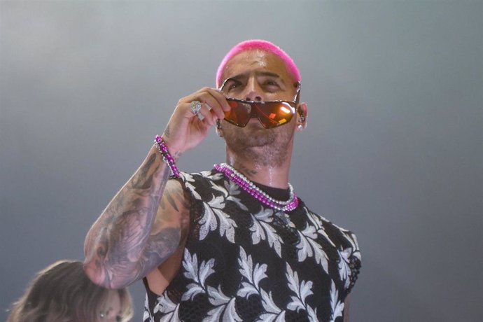 El cantante Maluma durante un concierto en el Wizink Center, a 8 de julio de 2022, en Madrid (España)