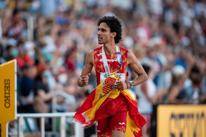 El atleta español Mohamed Katir, medalla de bronce en la final de 1.500 metros del Campeonato del Mundo de atletismo al aire libre en Eugene, Oregón, Estados Unidos.