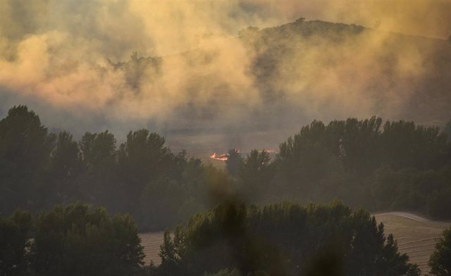 Vista general del incendio de Valdepeñas de la Sierra, a 19 de julio de 2022, en Valdepeñas de la Sierra, Guadalajara,