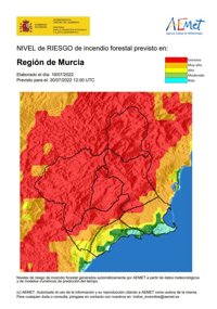 El nivel de riesgo de incendio forestal es extremo este miércoles en toda la Región, excepto en el Litoral donde es alto