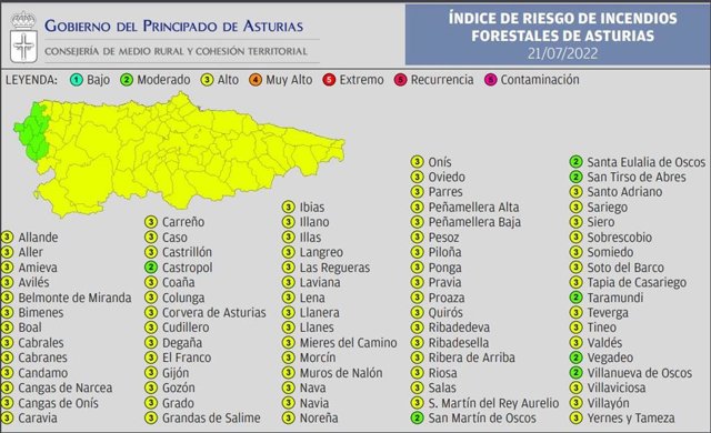 Mapa de riesgo de incendios forestales.