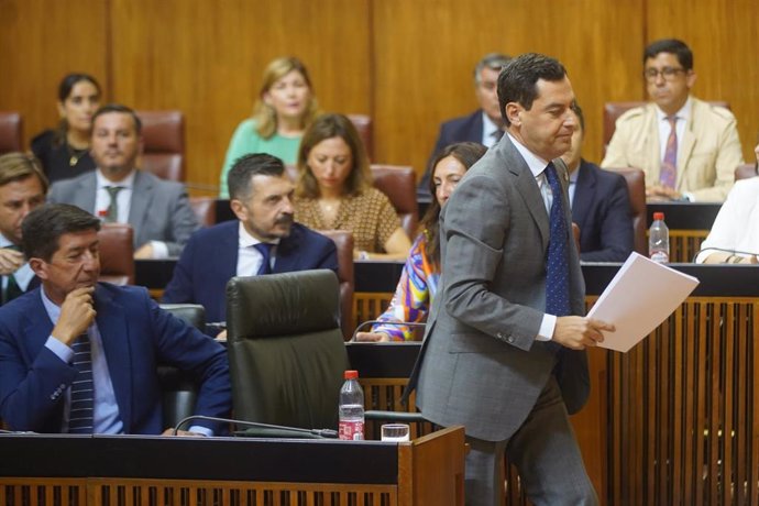 Primera jornada del debate de investidura del presidente de la Junta de Andalucía de la XII legislatura con la intervención del candidato del PP-A, Juanma Moreno a 20 de julio del 2022 en Sevilla (Andalucía, España)