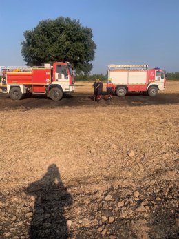 Parte de los medios desplazados a sofocar el fuego de Hervías-Cirueña