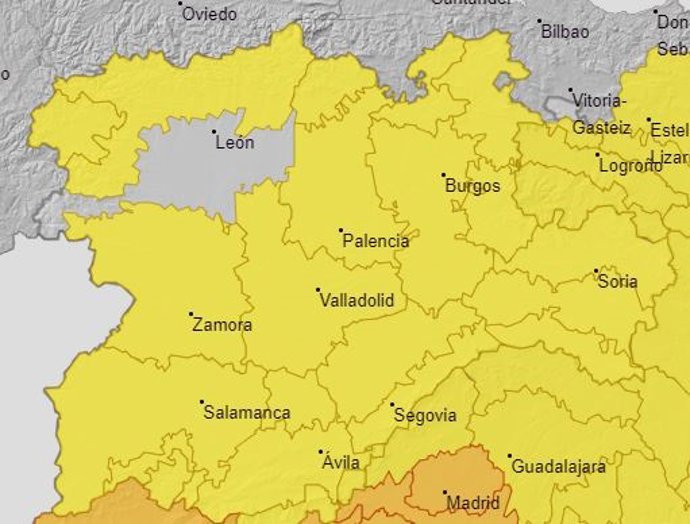 Avisos activos en Castilla y León este jueves, según la Aemet.