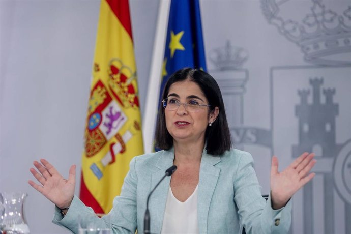 La ministra de Sanidad, Carolina Darias, en rueda de prensa tras el Consejo Interterritorial del SNS (CISNS), en la Secretaría de Estado de Comunicación, Complejo de La Moncloa, a 20 de julio de 2022, en Madrid (España).