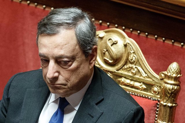 20 July 2022, Italy, Rome: Italy's Prime Minister Mario Draghi reacts during the debate on government crisis following his resignation the week before, at the Senate. Photo: Roberto Monaldo/LaPresse via ZUMA Press/dpa