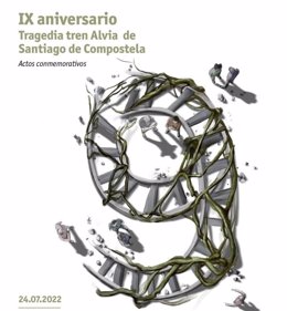 Cartel de convocatoria de los actos de homnaje del accidente del Alvia de Santiago, ocurrido en Angrois en 2013