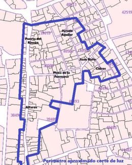 Perímetro aproximado del casco histórico al que afectaría el corte de suministro ya aplazado, según la asociación vecinal.
