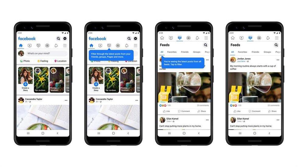 Reordenación de la página principal de Facebook con la pestaña Noticias