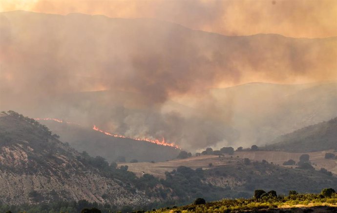 Vista general del incendio de Valdepeñas de la Sierra, a 19 de julio de 2022, en Valdepeñas de la Sierra