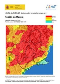 El nivel de riesgo de incendio forestal previsto para este sábado es extremo en casi toda la Región